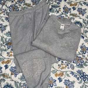 PINK Victoria's Secret Gray  Joggers and Sweatshirt sparkly